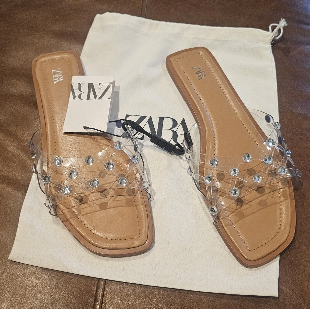 Sandals slides rhinestone zara 39